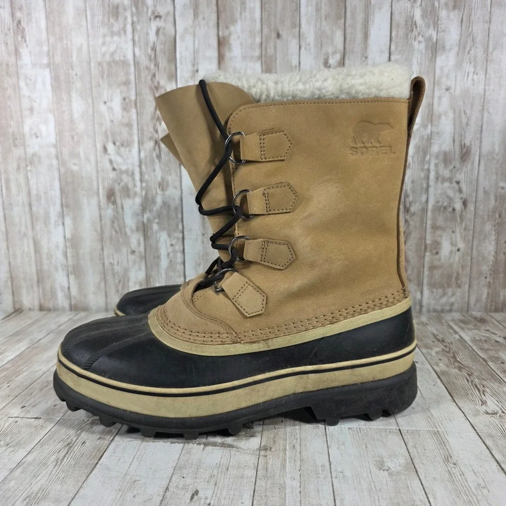 Sorel Mens Waterproof Winter‎ Snow Boots Tan Black Lace Up Insulated Size 11